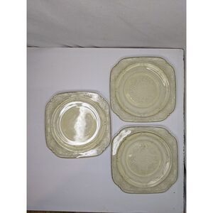 Set Of 3 Vintage Federal‎ Glass Madrid Amber Square Plate Yellow